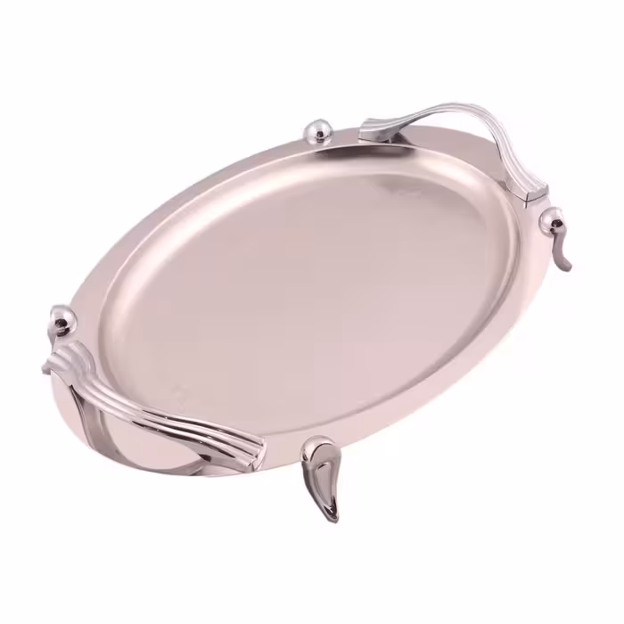 سینی بیضی دسته نقره ای Wave ساده پایه دار ریور کد B1537