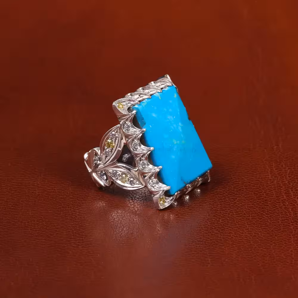 انگشتر فیروزه عجمی مردانه کد 30486 - جواهری مشاهیر