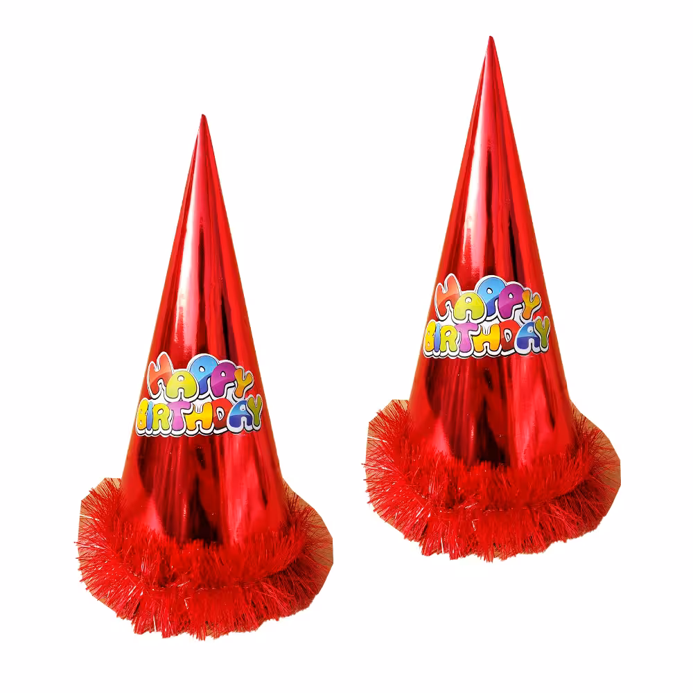 کلاه تولد متالایز قرمز نخ زری