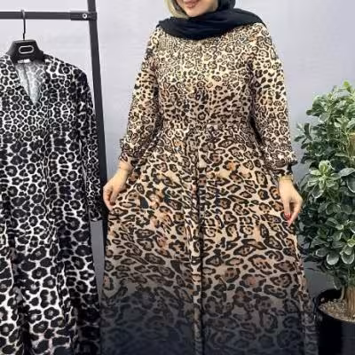 پیراهن زنانه نخی فلور سوپر سافت وارداتی مدل پیراهن زنانه فلور طرح پلنگی