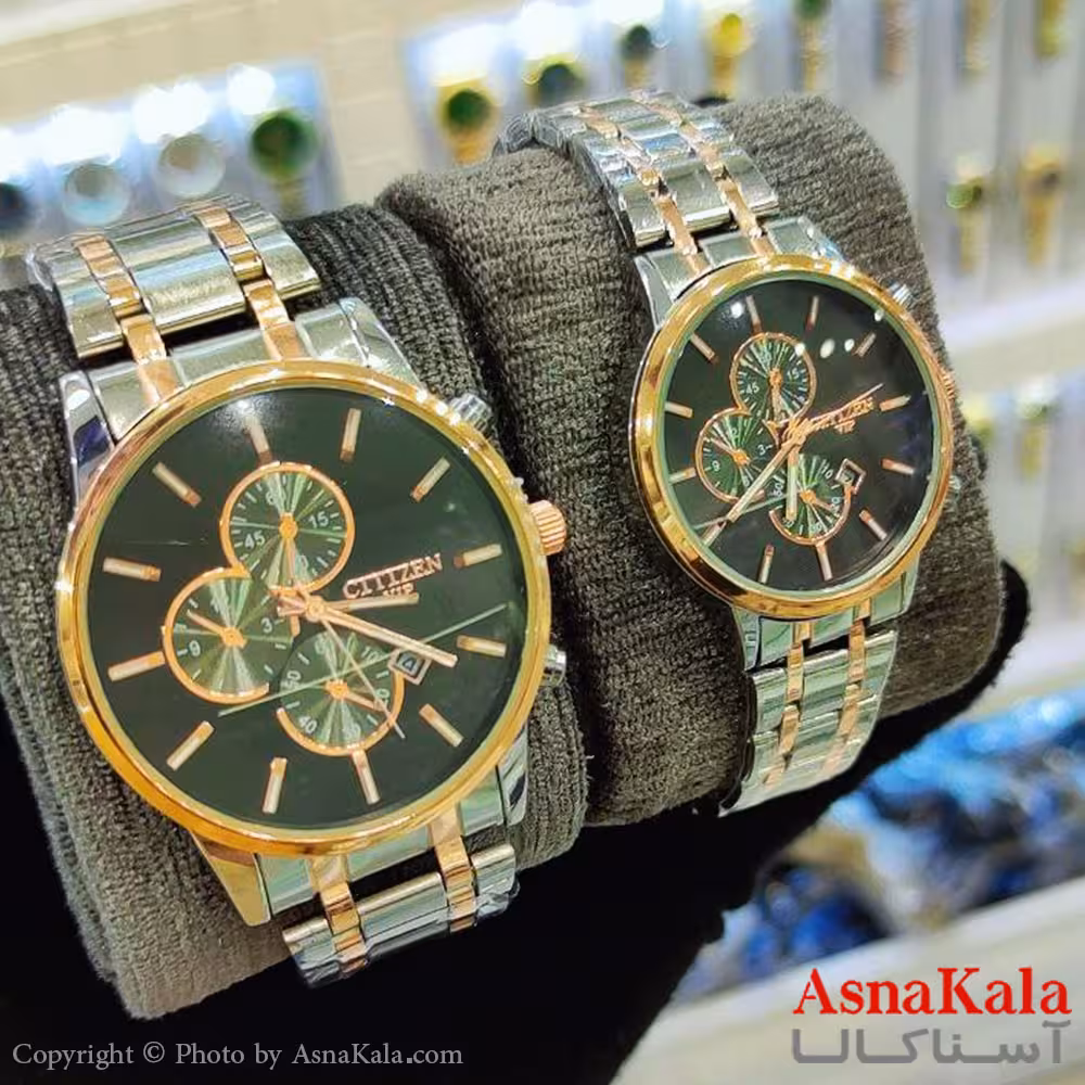 ساعت ست زنانه و مردانه سیتیزن شرکتی موتور کوارتز رزگلد و نقره ای رنگ ثابت وضدآب کد WTCH11186W
