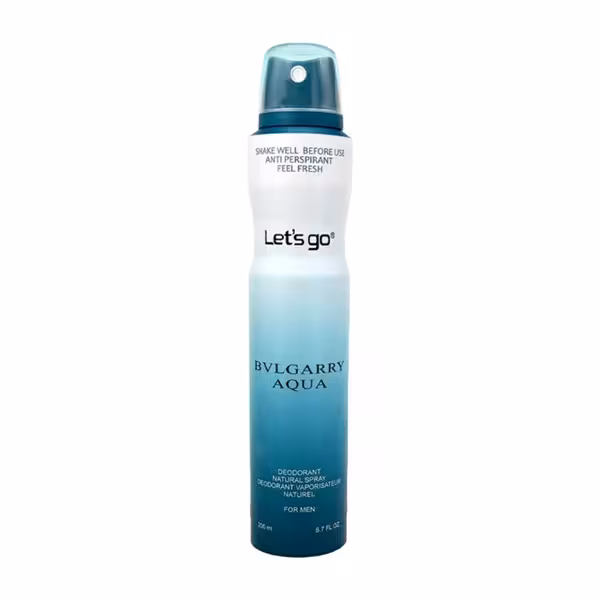 اسپری خوشبو کننده بدن مردانه lets go لتس گو مدل aqua bvlgarry حجم 200 میلی لیتر | Let’s Go men’s Body Deodorant Spray Model aqua bvlgarry 200 ml