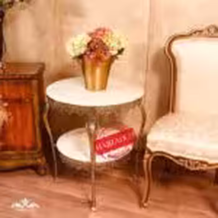 اپادانا میز خاطره 2 طبقه برنجی قطر  50×60 A303