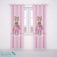 پرده پانچی اتاق کودک طرح دختر پاپیون صورتی کد A1746