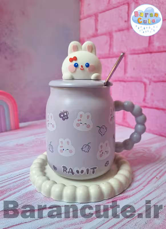 ماگ سرامیکی دسته مرواریدی طرح خرگوش 2