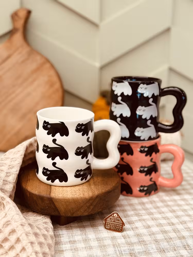 ماگ گربه دسته قلبی کد001115