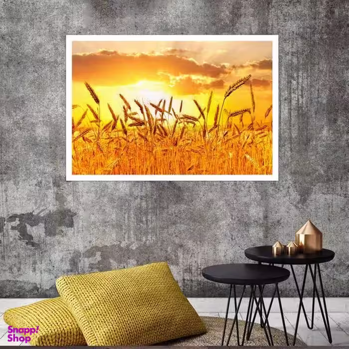 تابلو بکلیت طرح منظره طبیعت گندم زار و طلوع خورشید مدل قاب شاسی W-s8003