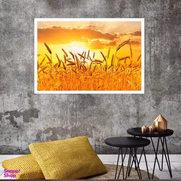 تابلو بکلیت طرح منظره طبیعت گندم زار و طلوع خورشید مدل قاب شاسی W-s8003
