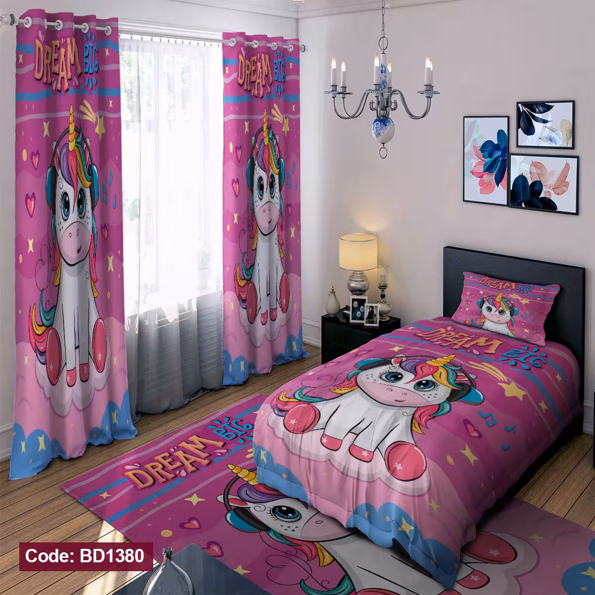 پرده پانچی مخمل چاپی دخترانه کد 1380