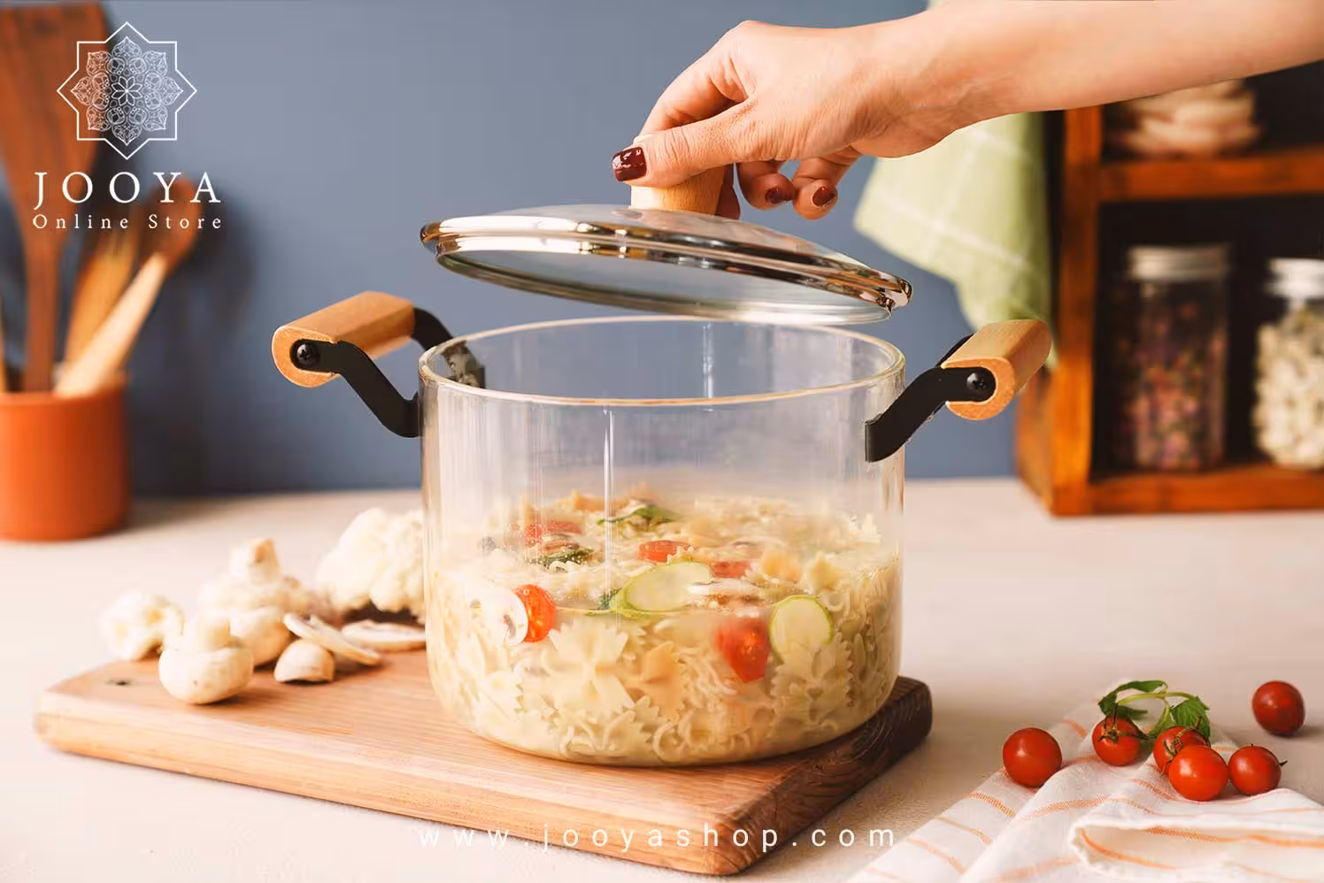 قابلمه پیرکس شعله مستقیم دسته بامبو 4.5 لیتر