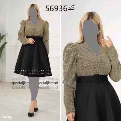 پیراهن مهمانی زنانه لمه پلیسه و ساندویچی مدل توتیا