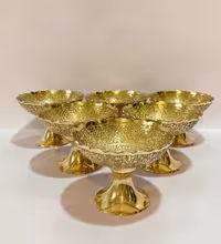 کاسه پایه دار برنجی طرح طوطی ده سانت