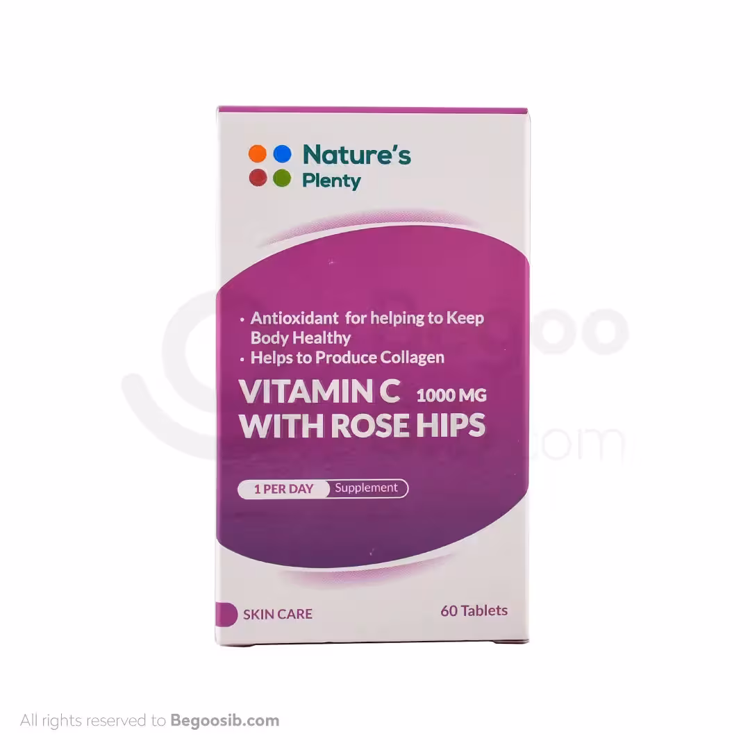 قرص ویتامین سی 1000 میلی گرم و رز هیپس نیچرز پلنتی 60 عددی