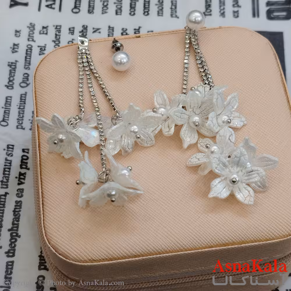 گوشواره جواهری مدل آویز نگیندار رنگ نقره ای کد GSH152130W