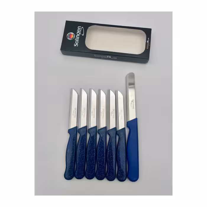 چاقوی میوه 6 تایی اصلی کلور Solingen با تیغه استیل ضد زنگ و دسته پلاستیکی باکیفیت آبی | چاقوی سبزی خردکن میکرو 1 | ساخت آلمان | کیفیت برتر زولینگن