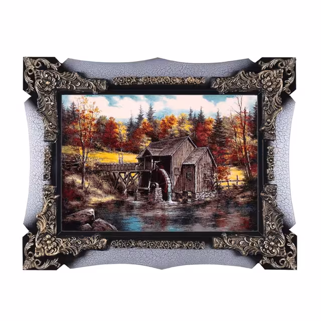 تابلو فرش ماشینی دنیای فرش طرح پاییز و آسیاب کد 223