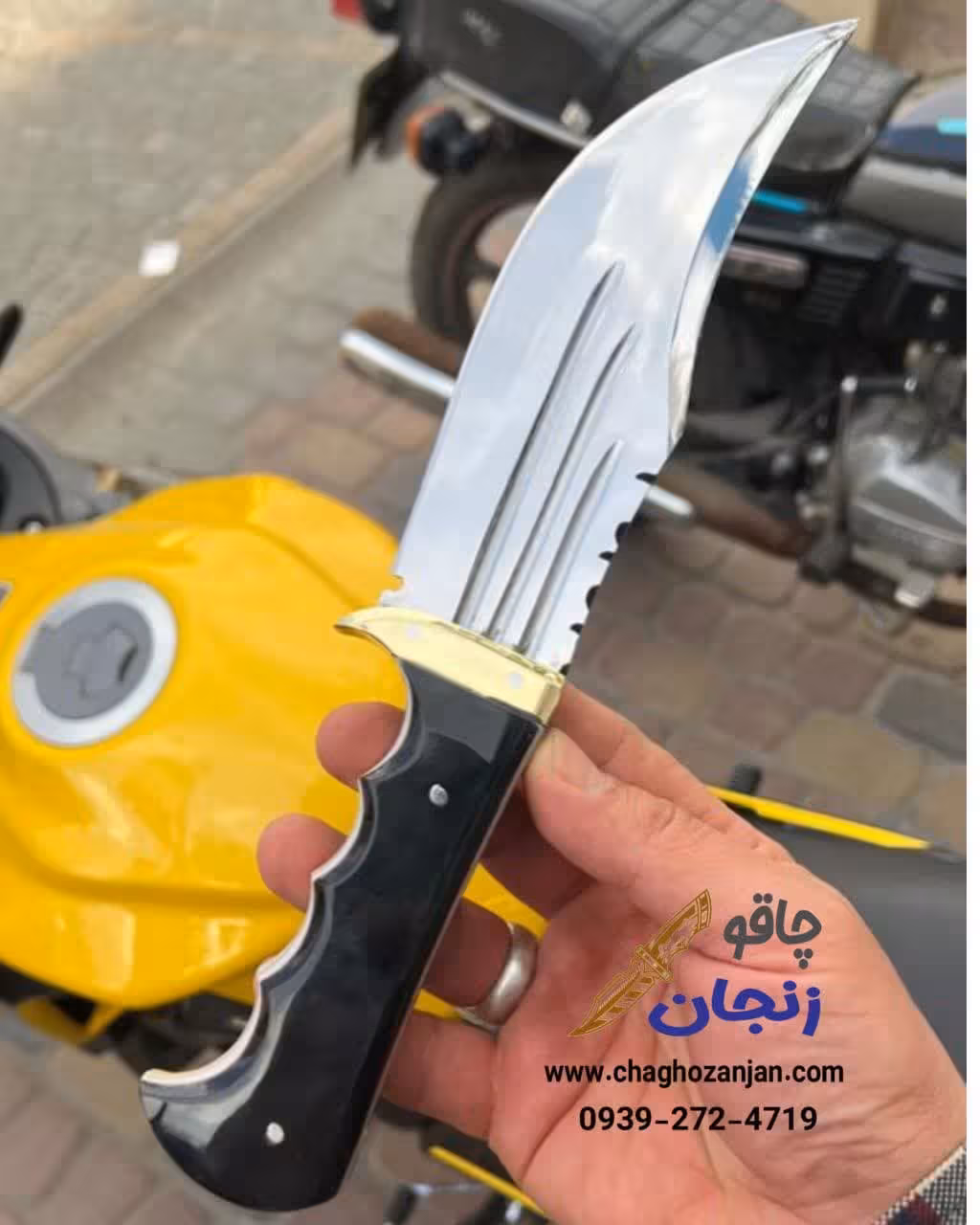 چاقوی شکاری زنجانی کار استاد فضلی با غلاف