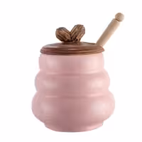 ظرف عسل خوری سرامیک مدل درب چوبی کد 7107