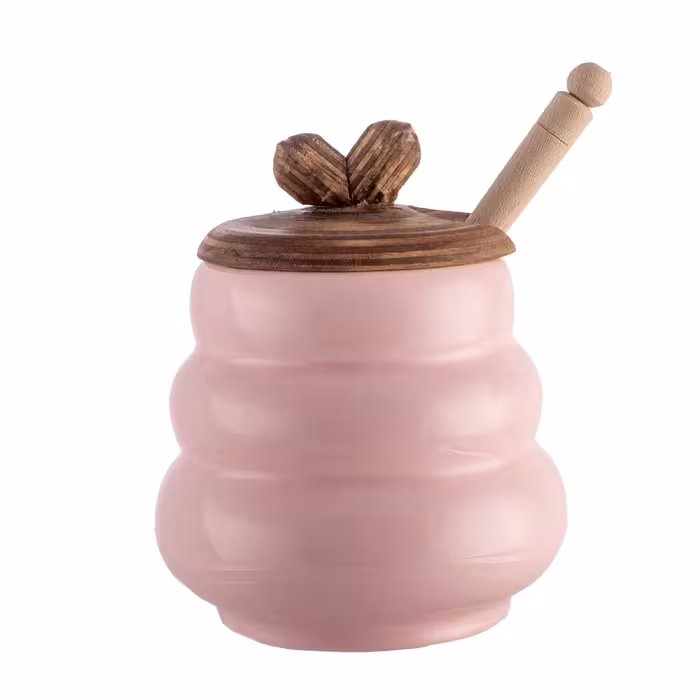 ظرف عسل خوری سرامیک مدل درب چوبی کد 7107