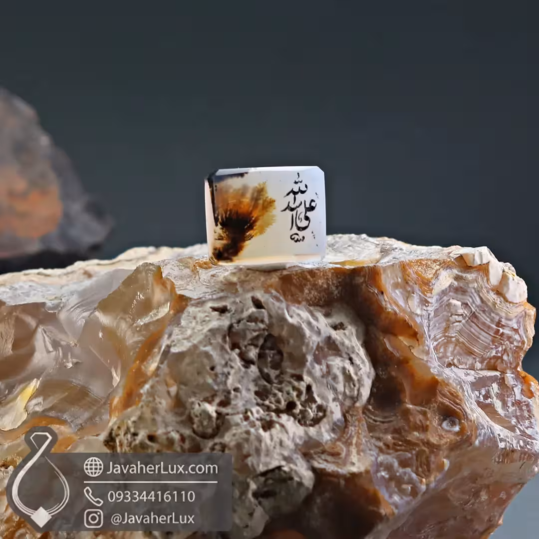 نگین سنگ عقیق شجر سه بعدی با حکاکی بسیار زیبا علی اسد الله – کد : 401026