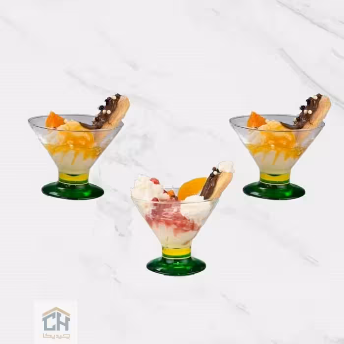 بستنی خوری بلور سبز ست 3 تایی مدل 101037