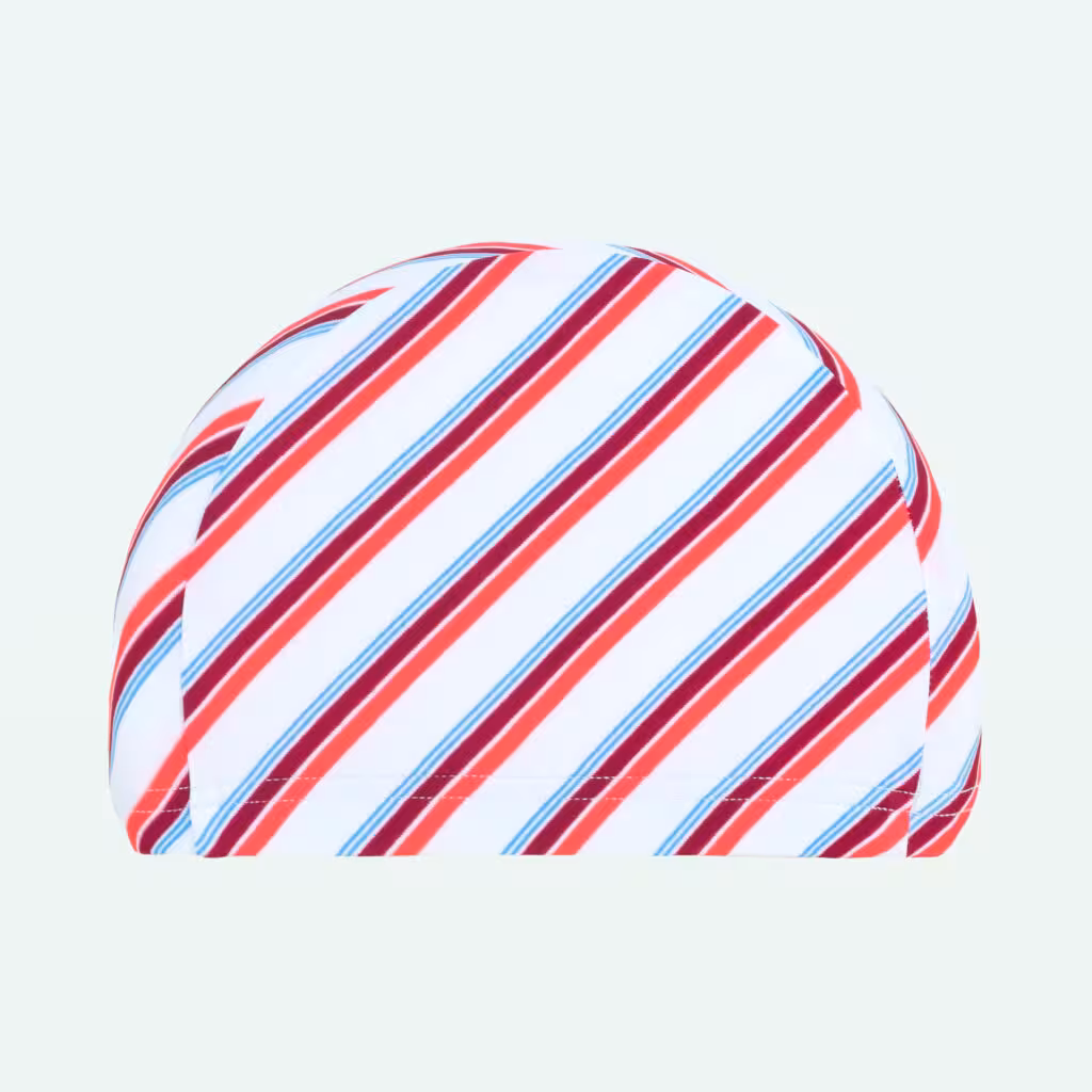 کلاه شنا نابایجی – دکتلون Nabaiji Fabric Swimming Cap – Size L – White / Line Printed