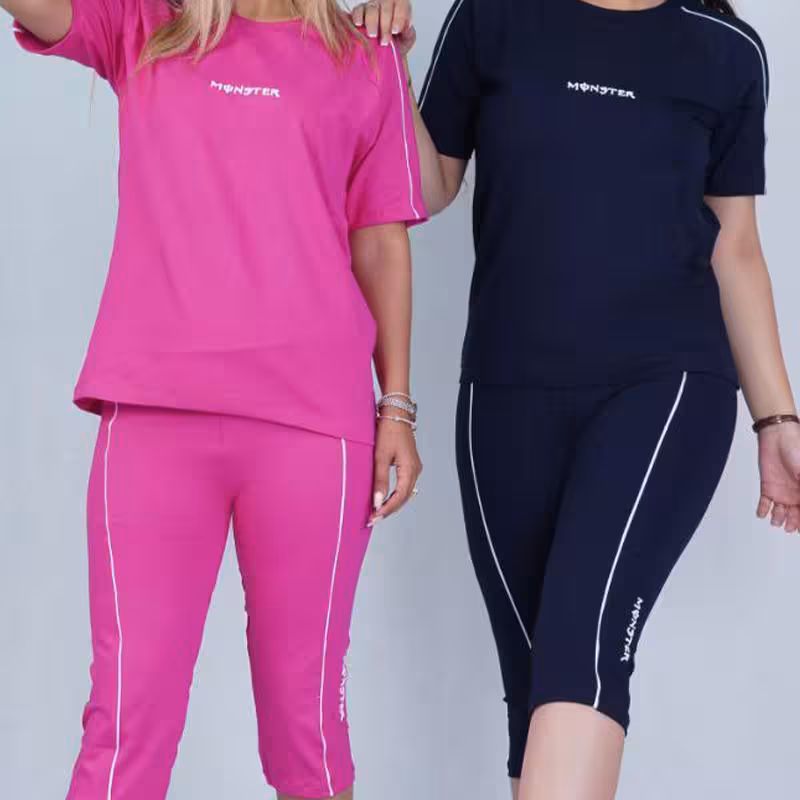 ست تیشرت و شلوارک قواره دار ورزشی طرح منستر