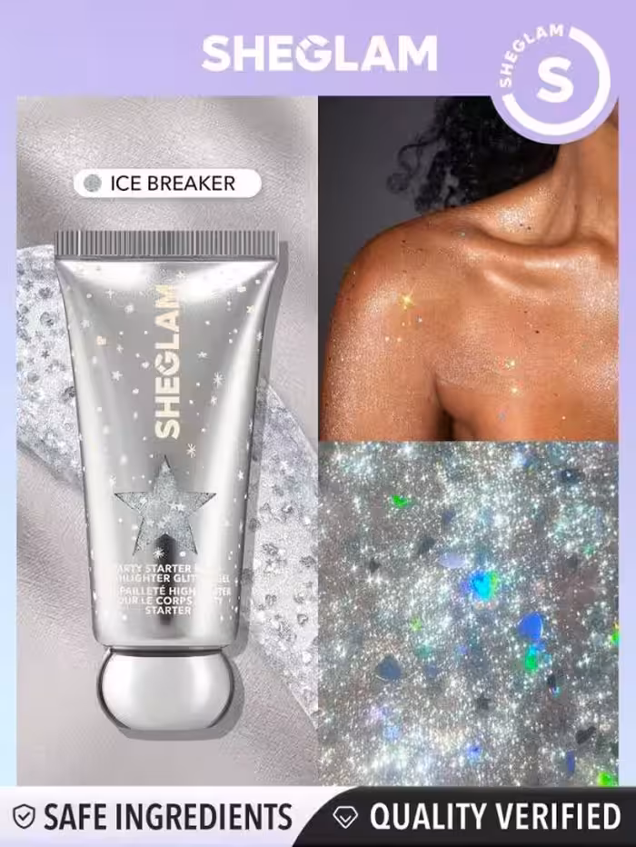 هایلایتر بدن شیگلم  رنگ ‏ICE BREAKER  پارتی استارتر  بافت کرمی و براق و حاوی قطعات ستاره و قلبی حجم 35 گرم