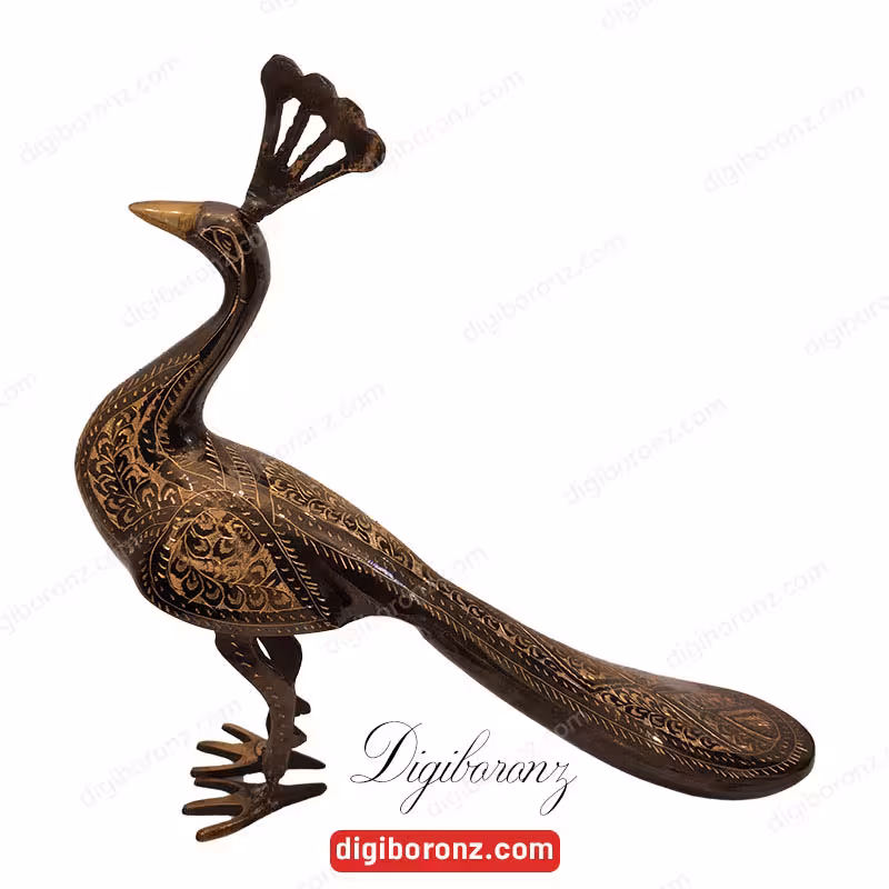 طاووس برنجی برنزی مدل سیاه قلم سایز 8 اینچ