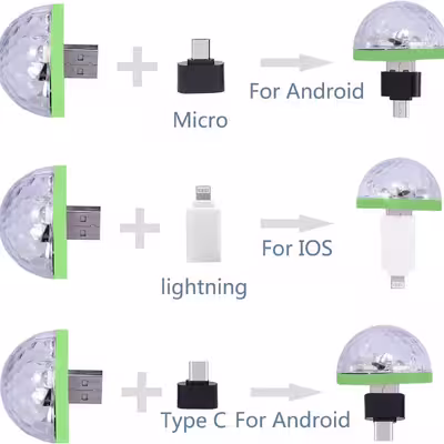 رقص نور مدل اسمال مجیک بال LED به همراه تبدیل OTG مجموعه 4 عددی