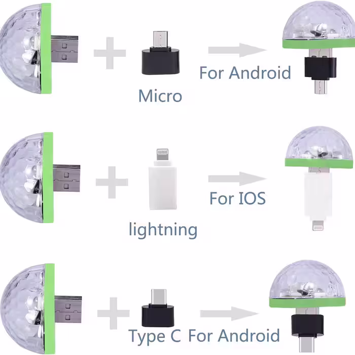 رقص نور مدل اسمال مجیک بال LED به همراه تبدیل OTG مجموعه 4 عددی
