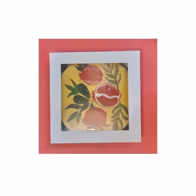 بشقاب دیوارکوب سفالی مدل  برگ و میوه انار کد 150