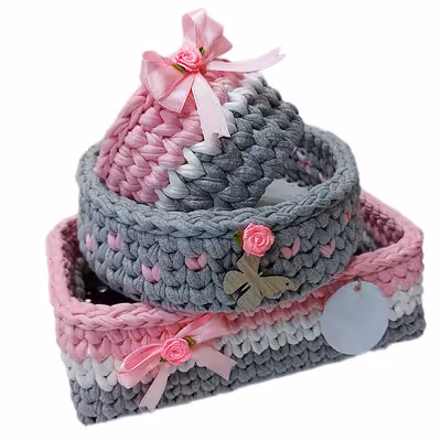 سبد قلاب بافی تریکو طرح کودک کد 81 مجموعه 3 عددی