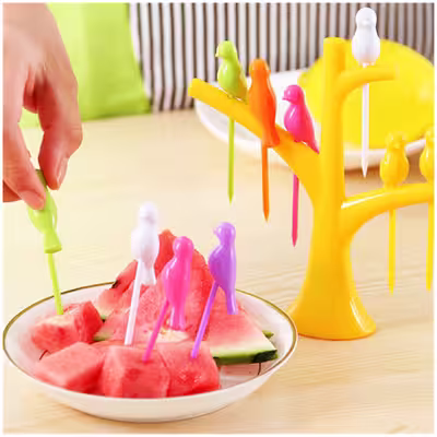 چنگال زیتون خوری مدل HUMMING BIRD کد RB218 مجموعه 6 عددی به همراه استند