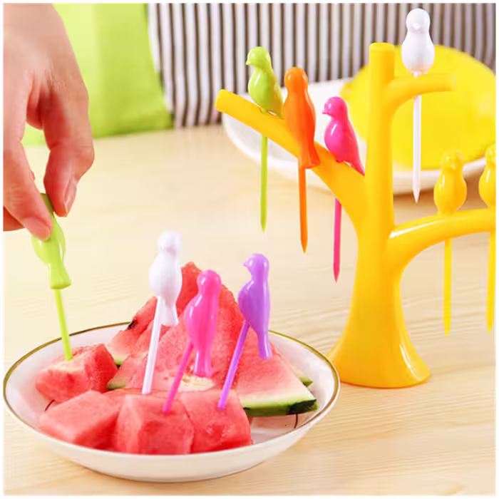 چنگال زیتون خوری مدل HUMMING BIRD کد RB218 مجموعه 6 عددی به همراه استند