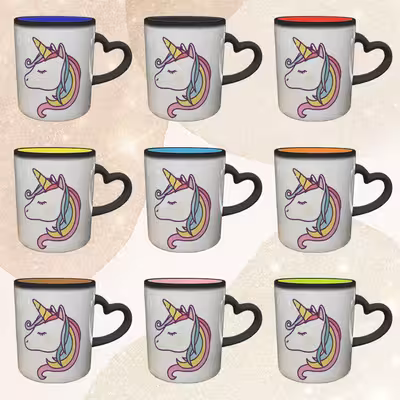 ماگ حرارتی مدل دسته قلبی طرح یونیکورن کد 5