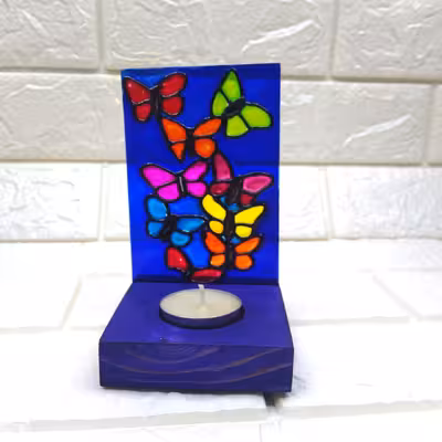 جا شمعی ویترای طرح پروانه مدل 007