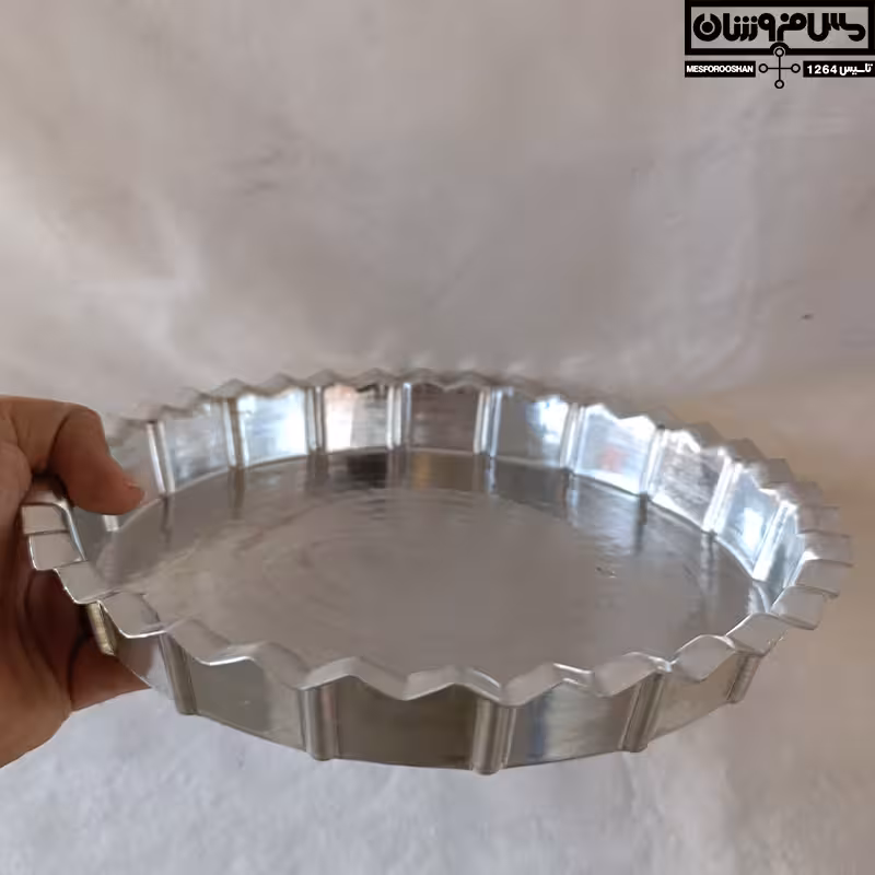 مجمع مسی گرد 2 رو سفید چکشی زنجان | سایز 3 قطر 32 | دیس ظروف پذیرایی مسی مدل شوکا