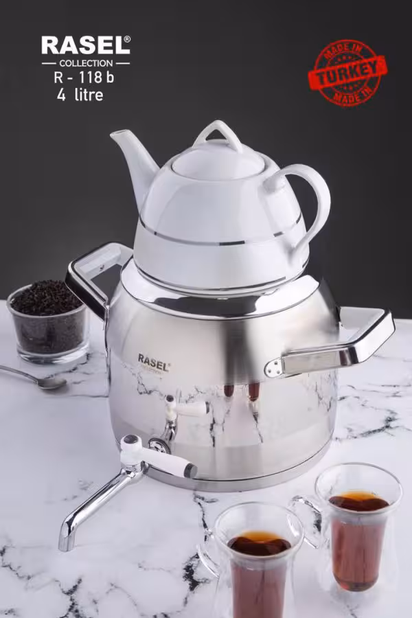 کتری قوری روگازی شیردار 4 لیتر راسل دسته استیل3 خط TR-118B