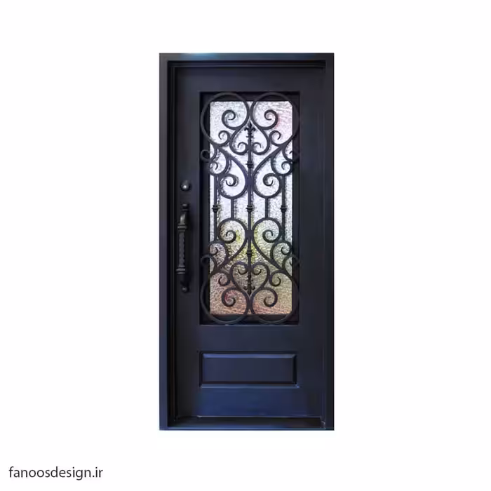درب فرفورژه فلزی لوکس تک لنگه و شیشه خور کد 1106