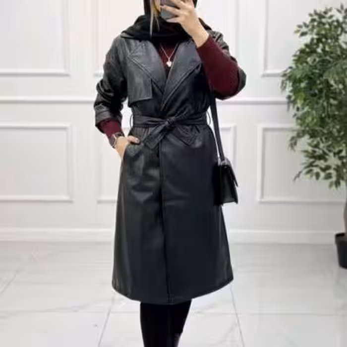 کاپشن بلند چرم صنعتی