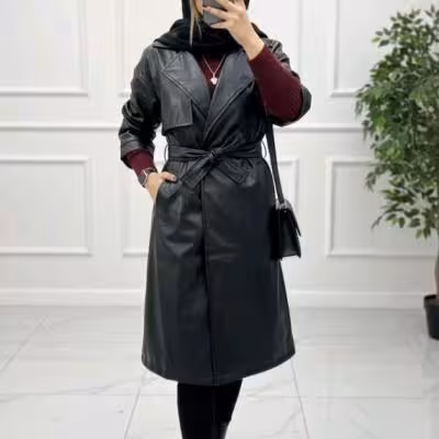 کاپشن بلند چرم صنعتی