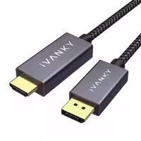 کابل تبدیل DisplayPort به HDMI ایوانکی، 2 متر، جنس نایلون بافته شده، روکش طلای 24 عیار، کانکتور DP به HDMI