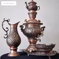 سرویس سماور ریز قلم برنجی 5 لیتری با روکش مسی