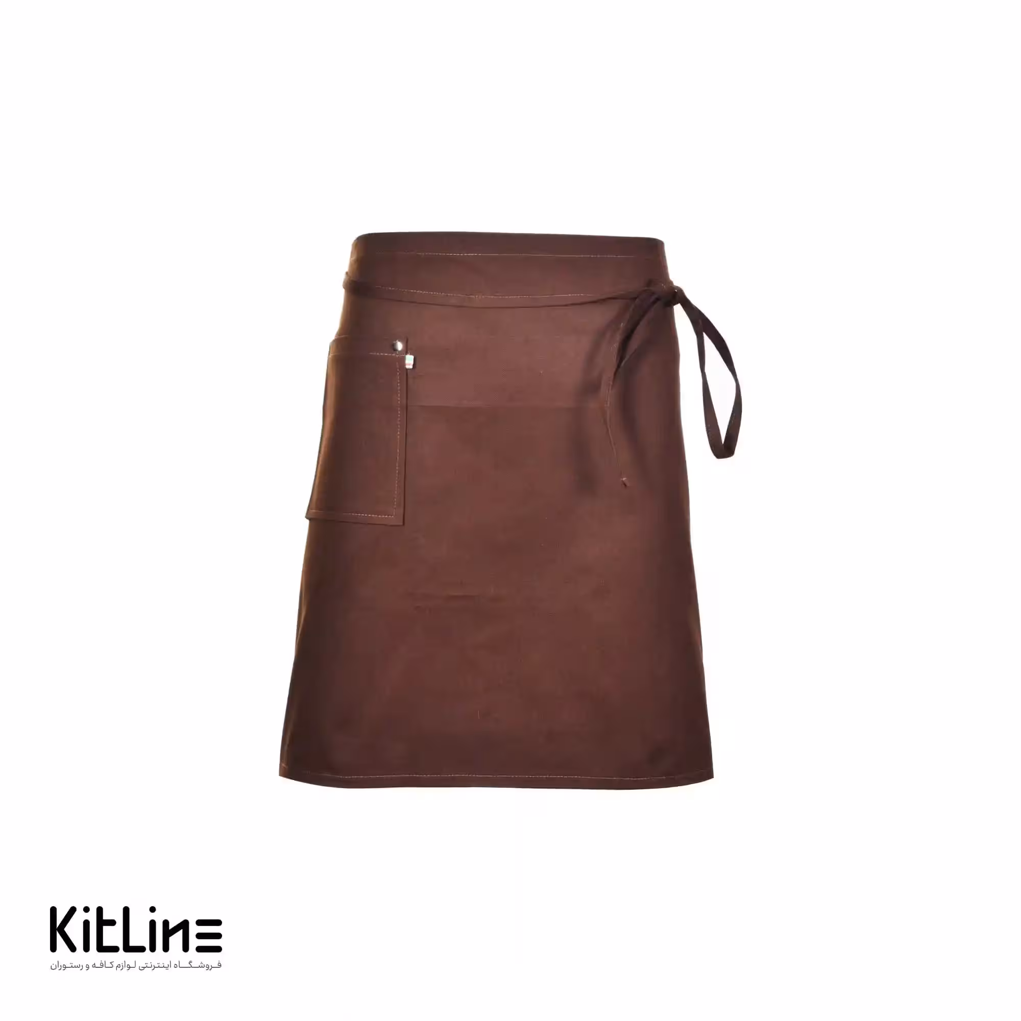 نیم پیشبند کتان کجراه تک جیب قهوه‌ای