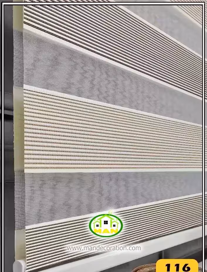 پرده زبرا آشپزخانه کرم قهوه ای دو رنگ کد:116-5006