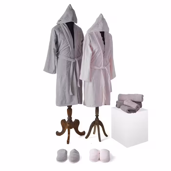 سرویس حوله عروس و داماد ونتو رنگ صورتی طوسی