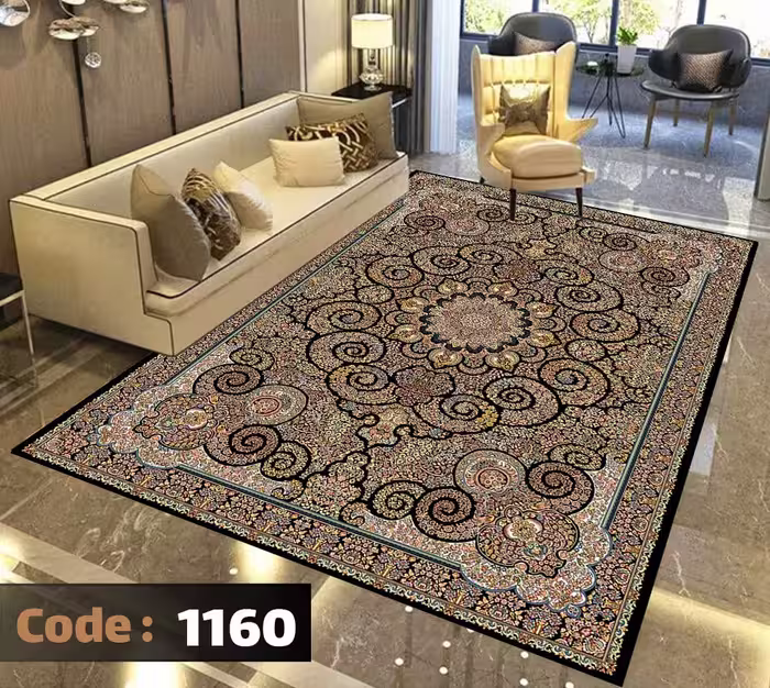 کاورفرش روفرشی دورکشدار گوشه لیفه ای کرم  قهوه ای کد 1160