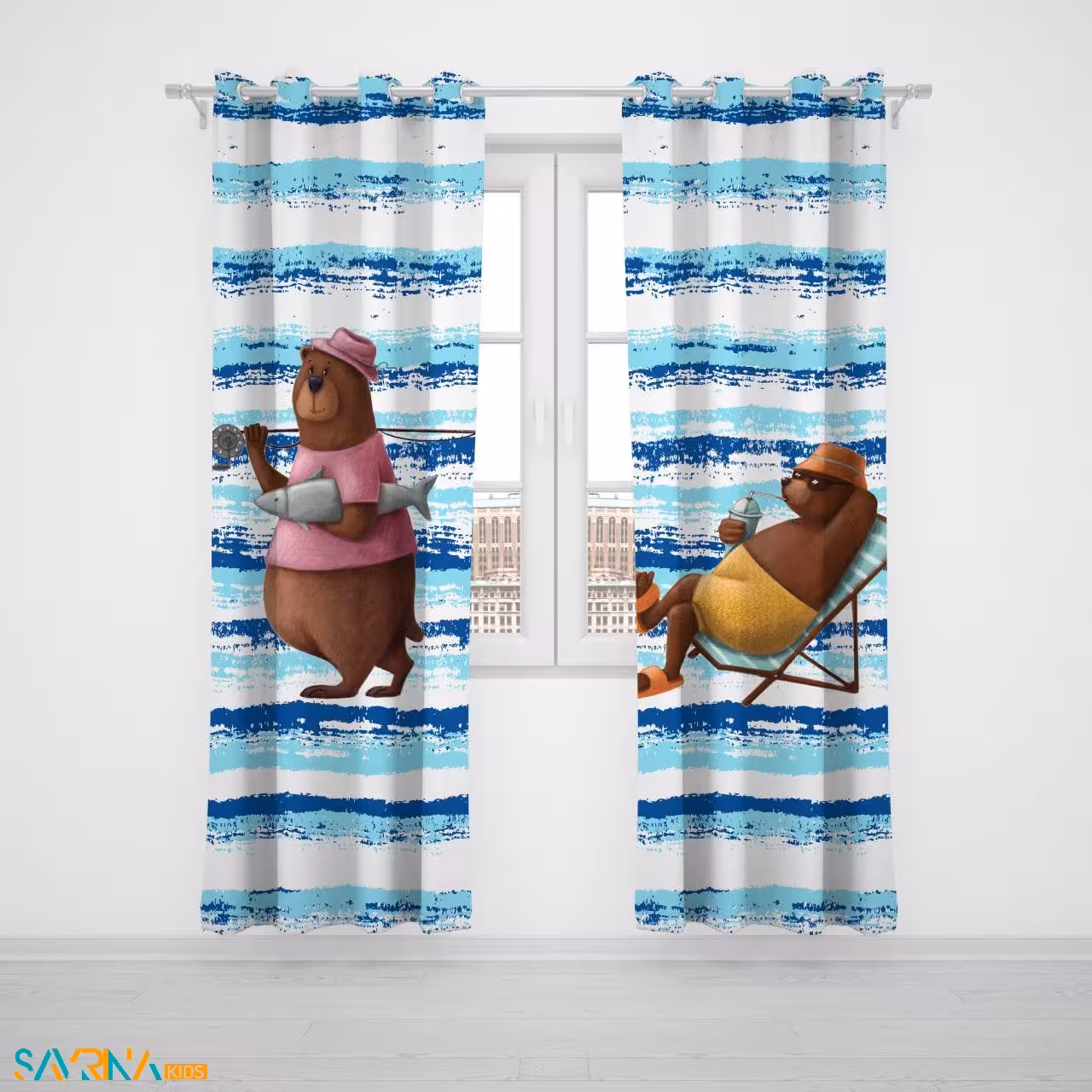 پرده پنلی بچگانه طرح خرس ماهیگیر کد A2772