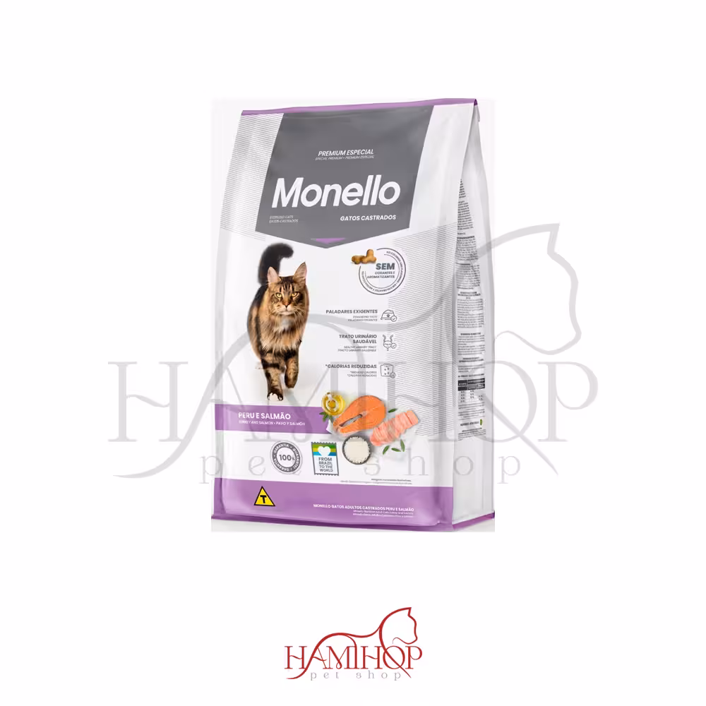 غذای خشک گربه عقیم شده مونلو با طعم بوقلمون و ماهی سالمون Monello Sterilised Turkey & salmon وزن 1 کیلوگرم
